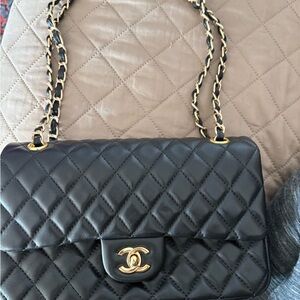 CHANEL Black Quilted Lambskin Shoulder Bag with Gold Hardware